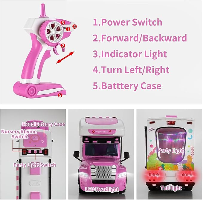 Carox Remote Control Car for Girls Food Truck Toy Playset,Pink Remote Control Food Truck with Food Set, Dolls and Tableware Set,Best Gift for 4-9 Years Old Girls, Birthday (Rose red)