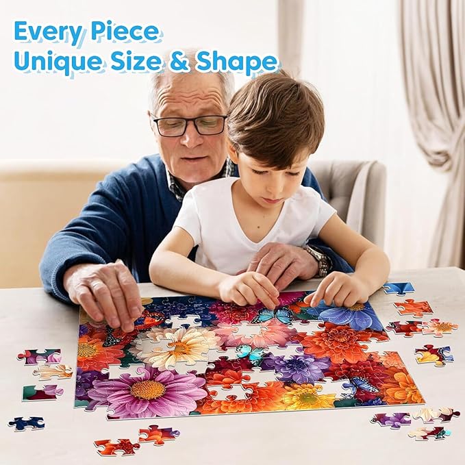 4-Pack Puzzles for Kids Ages 6-8 8-10 Year Old - Cats Dogs Starfish Flower, Large Piece Puzzle for Seniors Adults, 100 Pieces Puzzles for Kids Ages 4-6, Learning Educational Toys for Boys and Girls