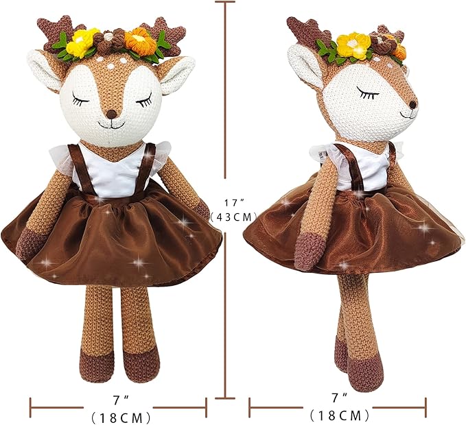 Deer Stuffed Animal, 17" Reindeer Plush Toys, Cute Stuffed Animals Deer Ballerina Doll, Stuffed Animals for Girls, Soft Plush Doll Animal Toy, Christmas Birthday Gifts for Baby Kids Girls