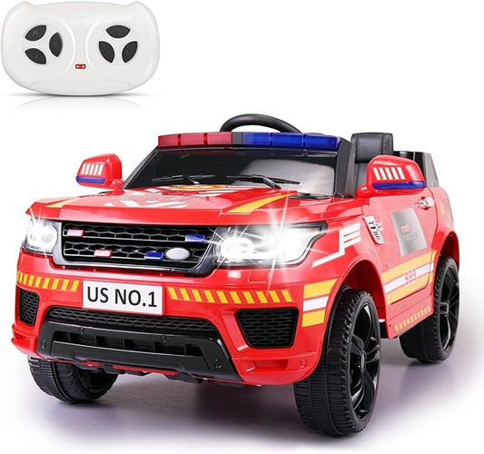 Fire Truck Ride on Toys TOBBI 12V Fire Engine Giant Firetrucks Firefighter Fireman Ride On Car with Remote Control, Siren-Call, Walkie-Talkies, Bluetooth for Toddlers, Red
