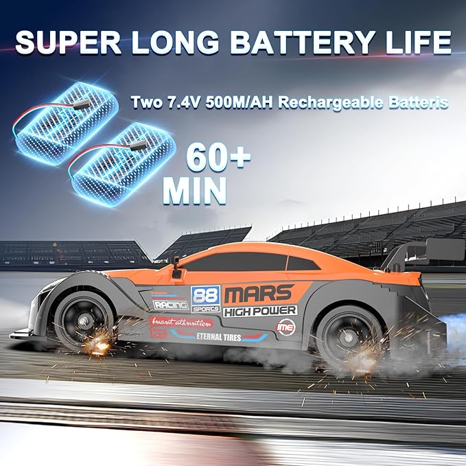 Remote Control Car RC Drift Car 1/16 Scale 4WD with LED Lights 2.4ghz 18km/H Rechargeable High Speed Drift Racing Sport Toy for Adults Boys Girls Kids Gift 2pcs Batteries and Extra Tires
