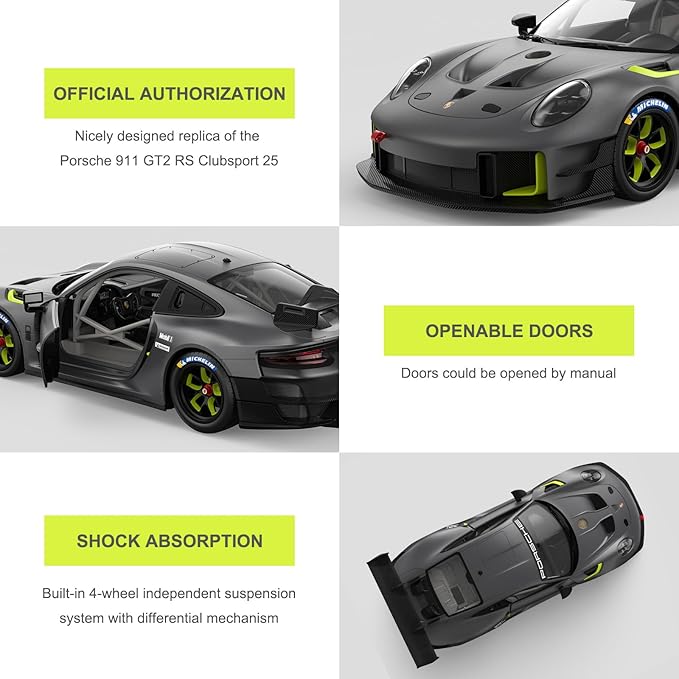 RASTAR RC Cars 1/14 Porsche 911 GT2 RS Clubsport 25 Remote Control Porsche Toy Car for Kids, Grey 2.4GHz