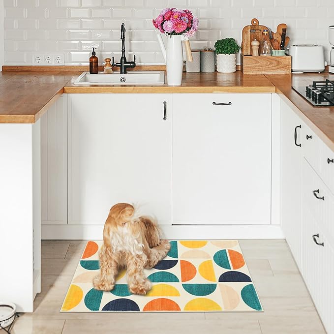 Lahome Small Boho Rug, 2x3 Soft Entryway Rug with with Rubber Backing, Non-Slip Door Mat Indoor Entrance Non Shedding Throw Rug for Bedroom Kitchen Bathroom Classroom(Blue/Mulit,2'x3')