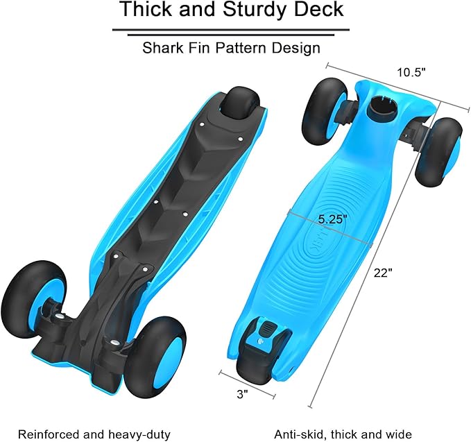 Allek Kick Scooter B03, Lean 'N Glide 3-Wheeled Push Scooter with Extra Wide PU Light-Up Wheels, Any Height Adjustable Handlebar and Strong Thick Deck for Children from 3-12yrs (Aqua Blue)