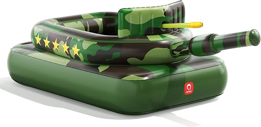 QPAU Inflatable Tank Pool Float for Adults & Kids – Ride-On Camouflage Floaty with Water Cannon, Swim Raft Toy for Boys Girls Ages 6+, Lake Beach Backyard Party Floaties