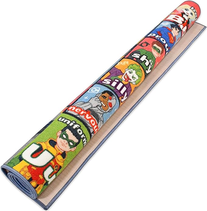 KC Cubs | DC Super Hero ABC Alphabet Traits & Emotions Educational Learning & Game Area Rug Carpet for Kids and Children Bedrooms and Playroom