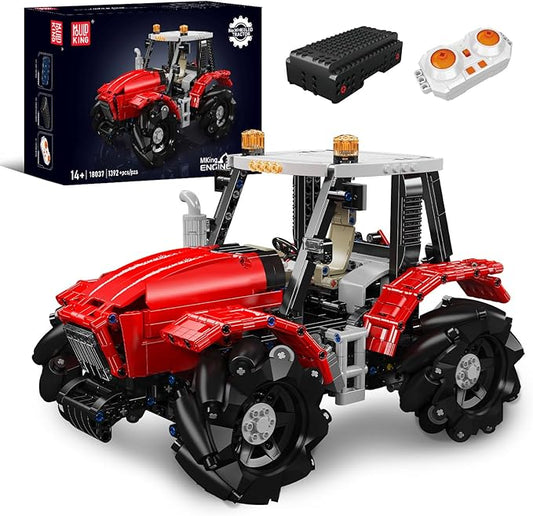 Mould King 18037 Tractor Model Building Blocks Kit, Buildable Farm Toy with Remote Control, Tractor Construction Vehicles Sets, STEM Farm Equipment Toys for Boys and Girls(1392 Pieces)
