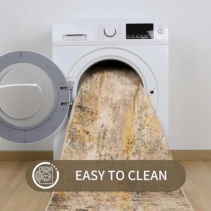 Entrance Rugs Indoor 2x3 Beige Entry Rug Washable Abstract Small Area Rug Non-Slip Low Pile Light Tan Throw Rugs for Entryway, Kitchen Floor, Front Door Indoor Door Mat, Bedroom Bedside