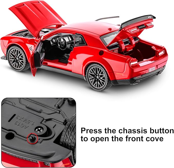 SASBSC Toy Model Car for Kids 1: 32 Scale Challenger Die cast Metel Toy Cars for Pull Back Model Car with Sound and Light Toy Birthday Gifts for 3+ Year Old Boys and Kids