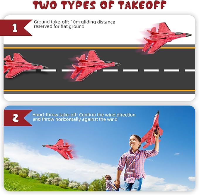 RC Plane, Remote Control Wireless Airplane Toy - 2 CH RC Airplane 2.4GHZ RC Glider with Lights, Remote Control Airplanes Foam RC Fighter Airlane Jet for Adults Kids