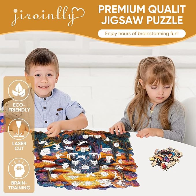 Wooden Puzzle for Adults - 3D Longhorn Wooden Jigsaw Puzzles 500 Piece, Unique Shaped Animal Challenging Puzzles, Exquisite Packaging, Best Gift Toys for Family Friends 16.5x16.5 in