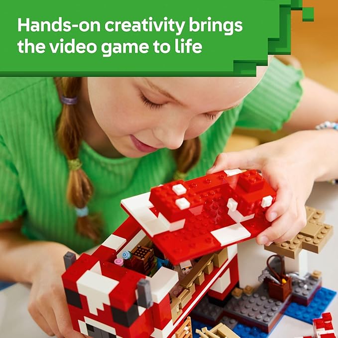 LEGO Minecraft The Mooshroom House Toy Figures and Playset - Building Minecraft Toy for Kids, Boys and Girls, Ages 8+ - with Steve and Other Figures for Pretend Play - Gift Idea for Birthdays - 21270