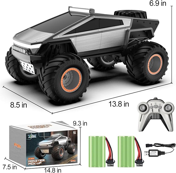 Remote Control Pickup Truck Toy Car, 1:12 Scale Monster Truck Toys with Alloy Shell Lights and Sounds, 4WD All Terrain Off-Road RC Car Boy Kids Toys for Ages 6+, Christmas Birthday Gift