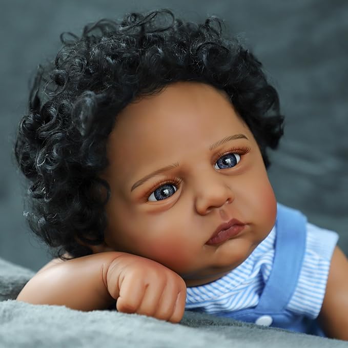 SCOM Reborn Baby Dolls Black Boy - 20 Inch Realistic Newborn Boy Doll Lifelike Weighted Soft Body African American Real Life Baby Dolls Gift for Kids Age 3