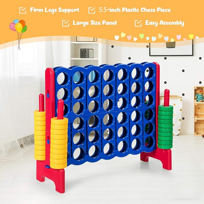 ARLIME Giant 4 in a Row Connect Game, 47'' Jumbo 4-to-Score Toy Set W/Quick-Release Lever, Build-in Ring, Jumbo Sized for Kids & Adults, Oversized Floor Activity for Indoor & Outdoor Play