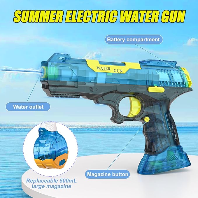 2 Pack Super Electric Water Guns, High Capacity, Long Range Up to 25-32ft, Powerful Fully Automatic 'Unlimited Bullets' Water Gun for Connecting Pool, Ultimate Summer Outdoor Water Battle Fun