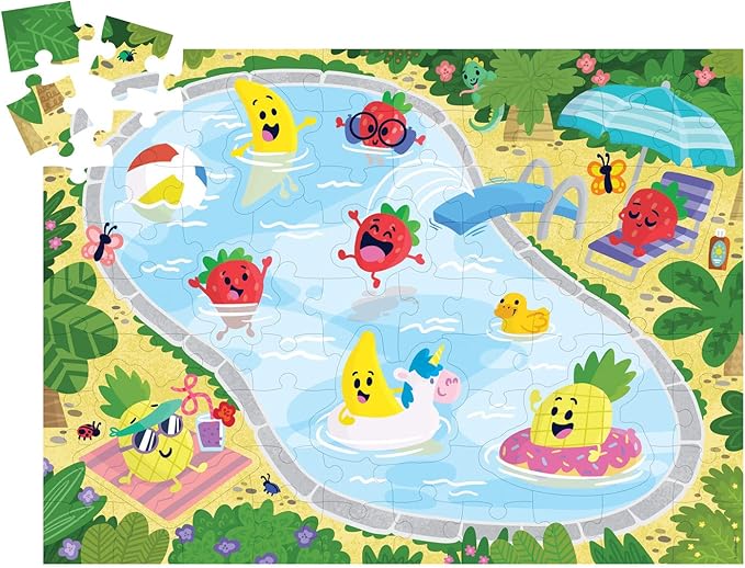 Peaceable Kingdom Scratch & Sniff Puzzles – Fruity Pool Party - 77pc Sensory Puzzle for Kids Ages 5 & up - Banana, Strawberry & Pineapple scents - Great for classrooms