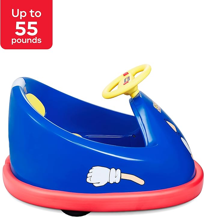 Sonic The Hedgehog Bumper Car for Kids, 2 Speed Electric Vehicle, Toddler Bumper Car with Remote Control and 360 Degree Turning, 6V Motor, LED Lights, Gifts for Toddlers, Large