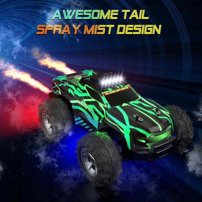 Remote Control Car for 4-7 8-12 Boys, 1/16 Scale All Terrain RC Cars,High Speed 25Km/h Fast Car with Colorful Led Light and Spray, Two Rechargeable Battery RC Truck, Toy Car Gift for Teen Boys Girl