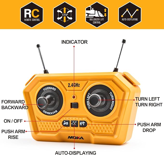 7 Channel RC Bulldozer Toys for Kids, Remote Control Construction Vehicle for Boys 3-5 Years Old, 2.4G Loader Engineering Truck, Birthday Gifts Ideas for Children