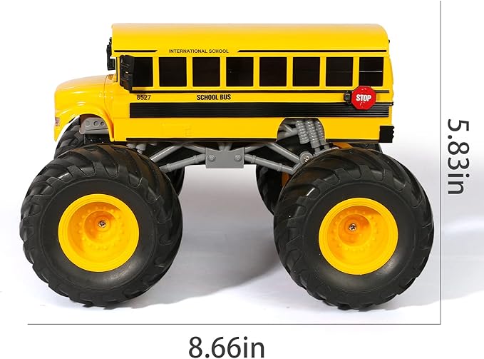 Remote Control School Bus Monster Truck Toy,1/18 RC School Bus,2.4GHz Offroad Hobby RC Racing Car with LED, High Speed All Terrain Electric Toy Vehicle Stunt Crawler, Best Gift for Kids