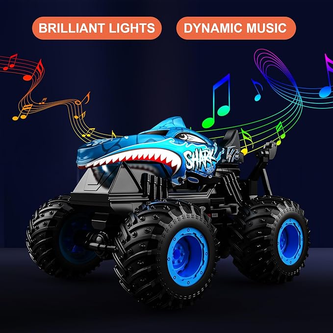 ACAMMZAR Remote Control Car, 2.4GHz Remote Control Monster Truck, RC Trucks 2 Battery 60 Mins+, RC Stunt Cars Toys with Light Sound, Indoor Outdoor All Terrain for Boys Kids Adults, Blue