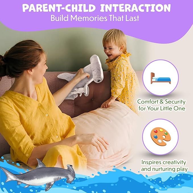 Mom and Baby Stuffed Animals for Boys & Girls, Safari Baby Shower Decorations, Nursery Decor, Zoo Animal for Toddlers, Quality Realistic Toy for Kids, Cute, Soft, Huggable, Squeezable (20" Hammerhead)