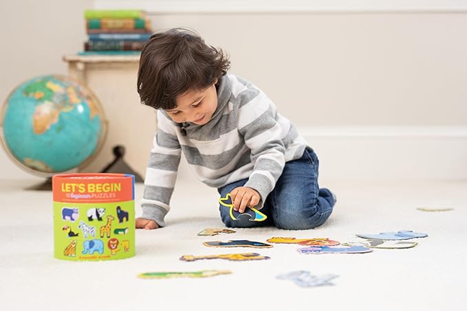 Crocodile Creek Let’s Begin Puzzle - Ten 2-Piece Beginner Puzzles for Ages 2 and Up - Heavy-Duty Storage Canister with Handle - Colorful Vehicles Design - Each Puzzle is 6" L x 4" H Finished