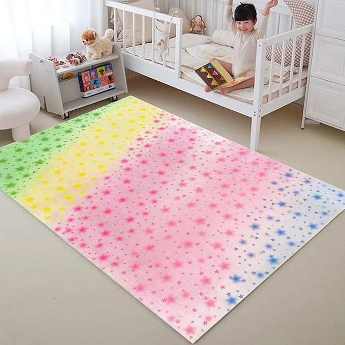 ABREEZE Kids Rug Play Mat Ultra Soft Rugs for Kids Room, 3.3'x5' Non Slip Gradient Star Children Nursery Rug Carpet for Bedroom Decor Playroom Living Room
