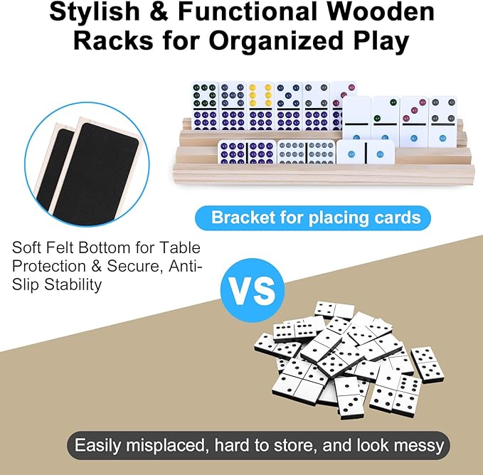 BATURU Double 12 Mexican Train Dominoes Set, Dominos Set for Adults - 91 Numer Tiles with Carry Case, Fun Board Games for Adults & Family Game Night, Travel Games, Easter Basket Stuffers (4 Racks)