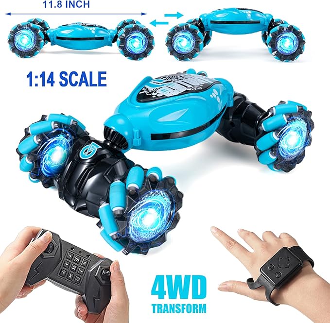 1:14 Large Remote Control Car for Boys - Hand Controlled All Terrain Monster Truck with 360° Flips, Lights and Music for Ages 4-12