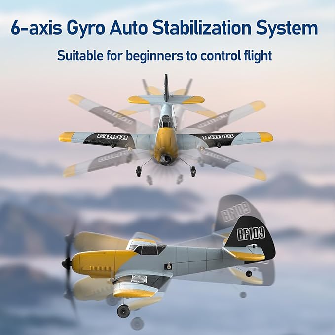 RC Plane, 3 Channel Remote Control Airplane, 6-axis Gyro Stabilizer BF-109 RTF RC Airplane with 2 Batteries, Easy to Fly for Beginners Adults and Kids