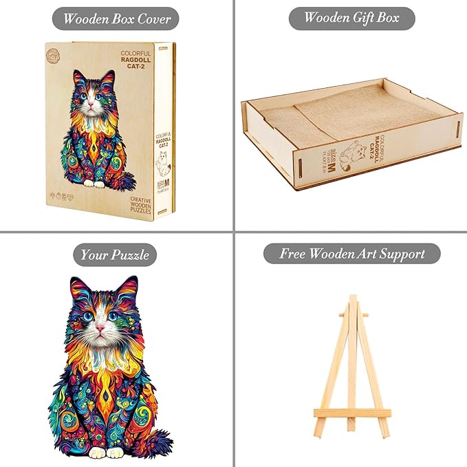 Wooden Puzzles for Adults, Wooden Jigsaw Puzzles for Adults Kids, Colorful Ragdoll Cat-2 Unique Shaped Wood Puzzles Adult, Creative Birthday Gifts for Friends Family Game (11.4 * 7.8in 135pcs)