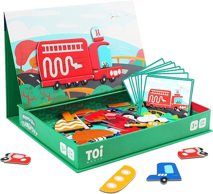 Toi Kids Magnet Toys Magnetic Jigsaw Puzzle Boxes with Game Board for Kids Ages 3-8, Portable Travel Game, Transport