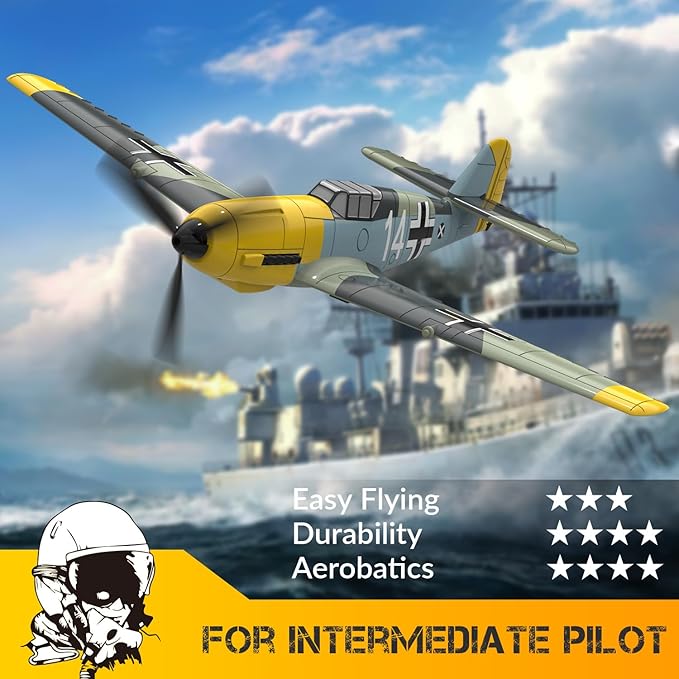 VOLANTEXRC RC Plane for Beginners, 4CH WWII RC Airplane BF-109 with Aileron, 2.4Ghz Remote Control Plane with Xpilot Self Righting&One Key Aerobatic, Gifts for Adults (761-11 RTF)