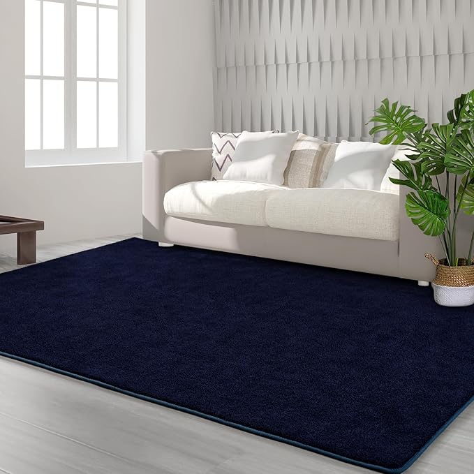 FlyDOIT Area Rugs for Bedroom Living Room, 4x6 Navy Blue Super Soft Comfy Thickened Memory-Foam Indoor Carpets, Modern Aesthetic Minimalist Carpet for Boys Girls Adults Apartment Nursery Home Décor