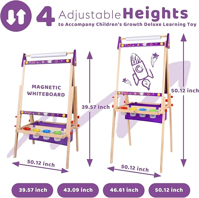 Joyooss Art Easel for Toddlers, Adjustable Standing Wooden Easel - Whiteboard & Chalkboard, Dry Erase Board for Kids Age 2-12