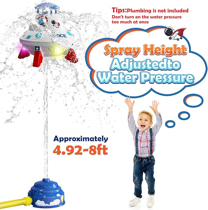 Skirfy Water Sprinkler for Kids Toys,Outdoor Summer UFO Water Rocket with Light Up Liftoff 9-16ft & Spin,Water Toy Backyard Lawn Birthday Gift for Gilrs Boys Age 3 4 5 6 7 8 Year Old
