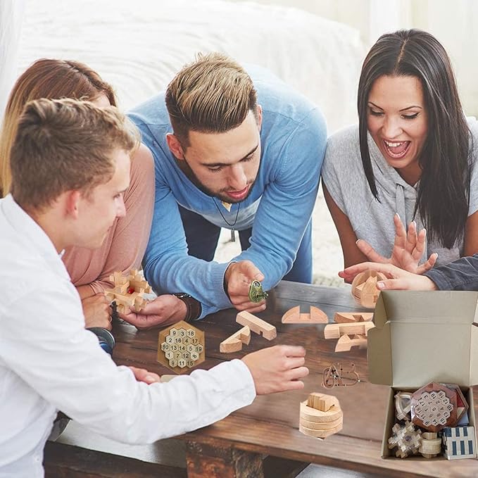 Arlai 12 pcs Wooden Brain Teaser Puzzle and Metal 3D Unlock Interlocking Jigsaw Educational Toy for Kids and Adults Brain Games Durable Easy to Assemble Birthday Gifts Educational Toys