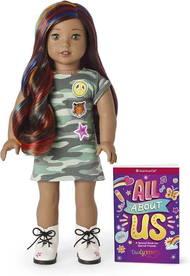 American Girl Truly Me 18-inch Doll #120 with Hazel Eyes, Dark-Brown Hair w/Highlights, Tan Skin, T-shirt Dress, For Ages 6+