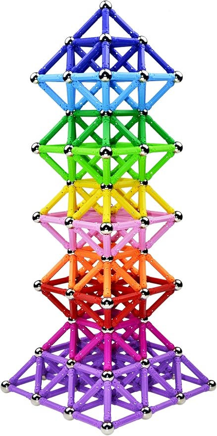 150Pcs Magnetic Building Sticks Blocks Toys, 2.3" Length Magnet Educational Toys Set for Kids and Adult, STEM Building Toy 3D Non-Magnetic Balls with Storage Bag