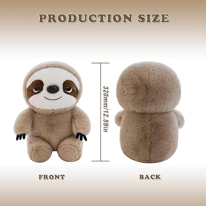 Sloth Stuffed Large Size Plush Animal 12.59 inches, Cute 3 Toe Sloth Plush Toy, Soft Sloth Stuffed Aniamls Doll Pillow Brown Toys Hugging Gifts for Girls Boys
