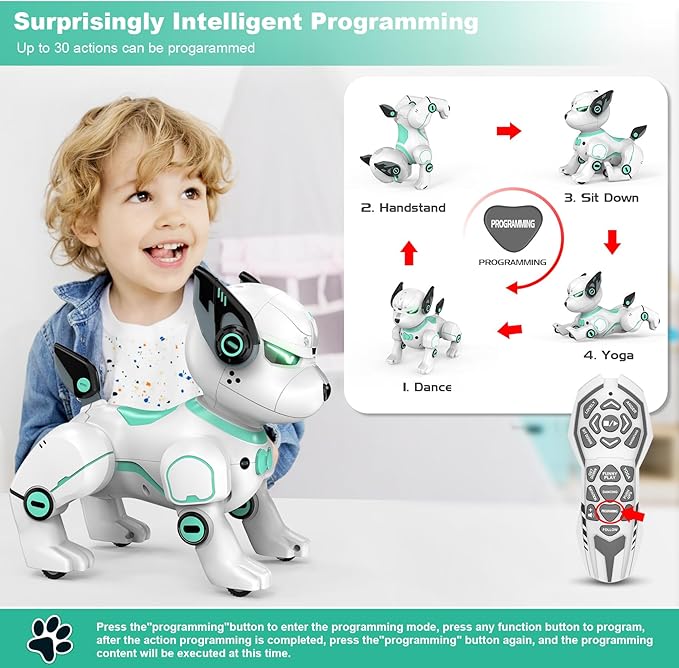 Remote Control Robot Dog Toy, RC Dog Programmable Smart Interactive Robotic Pets, RC Stunt Robot Toys Dog Imitates Animals Music Dancing Handstand Push-up Follow Functions for Boys Girls Toy Green