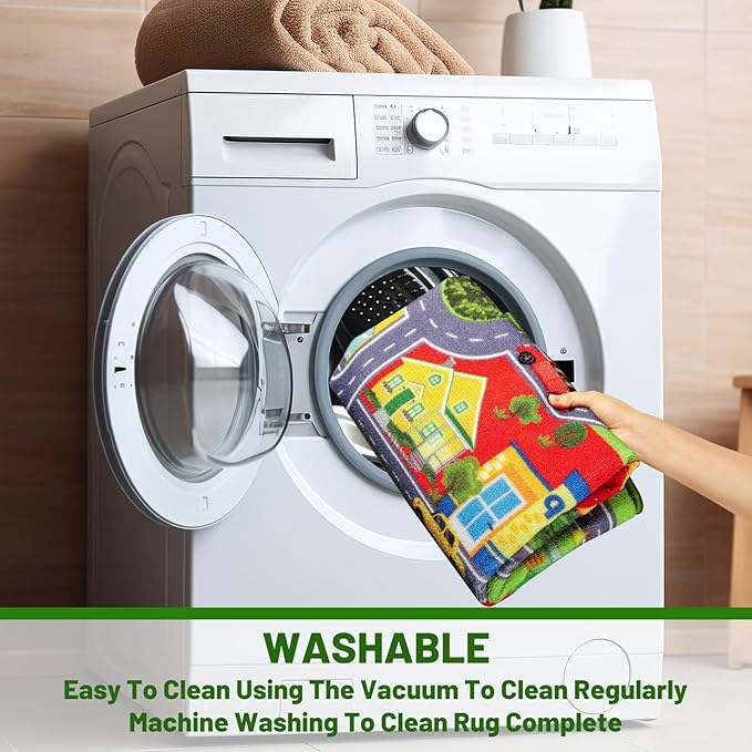 Car Rug for Kids, Car Play Mat Carpet, Extra Non-Slip Traffic Road Rug for Kids, City Map Educational Mat for Playroom Boys Bedroom Classroom (110X78.7 INCH, Four Season)