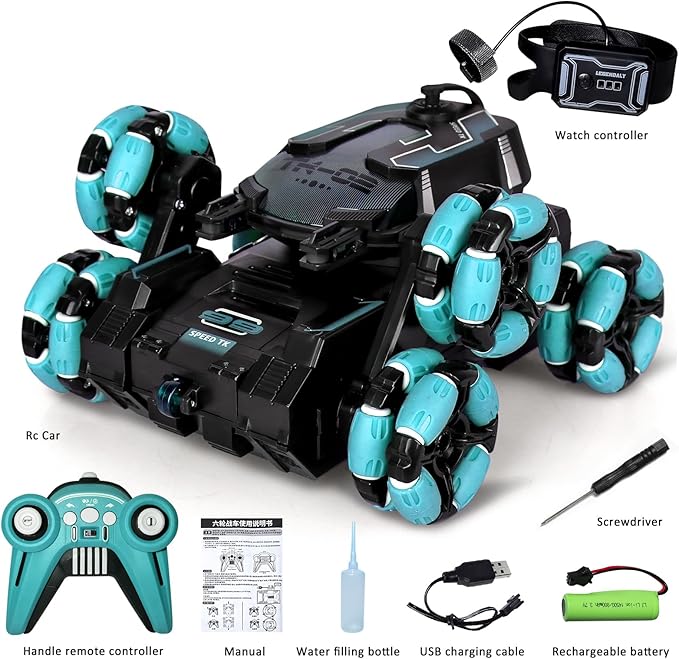 Gesture Sensing Remote Control Car Toys - Drift Hand Controlled RC Stunt Car for Kids, Birthday Gifts for Boys, with Spray Lights Music Double Sided Flip 360° Rotate Off-Road Cars