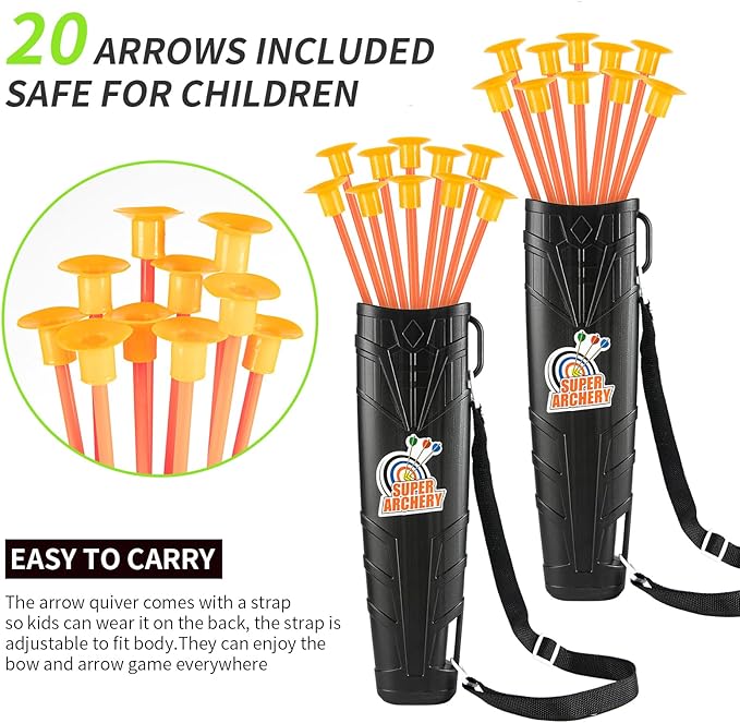 ASMAD Kids Bow and Arrow Set, LED Light Up Archery Toy Set, 10 Suction Cup Arrows, Target & Quiver, Indoor and Outdoor Kids Toys for Children Boys Girls, Christmas Birthday Gifts for Kids