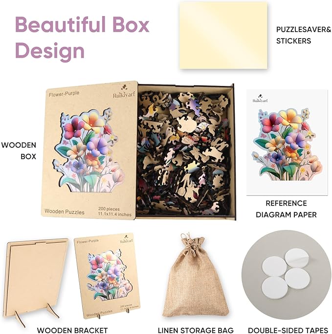 Colorful Flower Bouquet 500 Pieces Wooden Jigsaw Puzzles for Adults Unique Irregular Shape Fun Challenging Puzzles for Kids and Couples on Birthday, Father's Day, Christmas 16.4”x16.9”