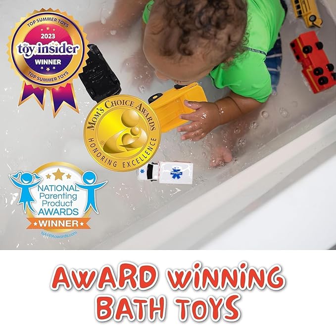 SplashEZ Mold Free 6 Cars Bath Toys for Kids | Toddler Bath Toys with No Hole for Water | Vehicles Set Ideal Size for Little Hands | Safe, Durable for Endless Tub Fun | Great for Boys & Girls Ages 0+