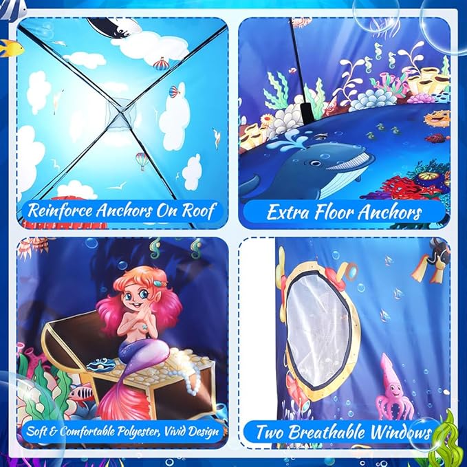 Premium Under The Sea Kids Tent, Ocean Mermaid Play Tent for Kids as Gifts, Pop Up Princess Castle for Boys & Girls as Chirldren Playhouse. Indoor Pretend Toys for Toddlers 3-5