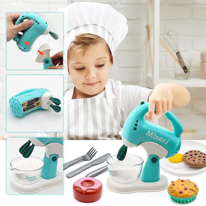 Pretend Play Kitchen Appliances Toy Set, Kids Kitchen Accessories Set - Coffee Maker, Toaster, Mixer, Blender with Light and Sound, Food Playset, Dishes for Girls Boys Kids Ages 3 4 5 6 7 8
